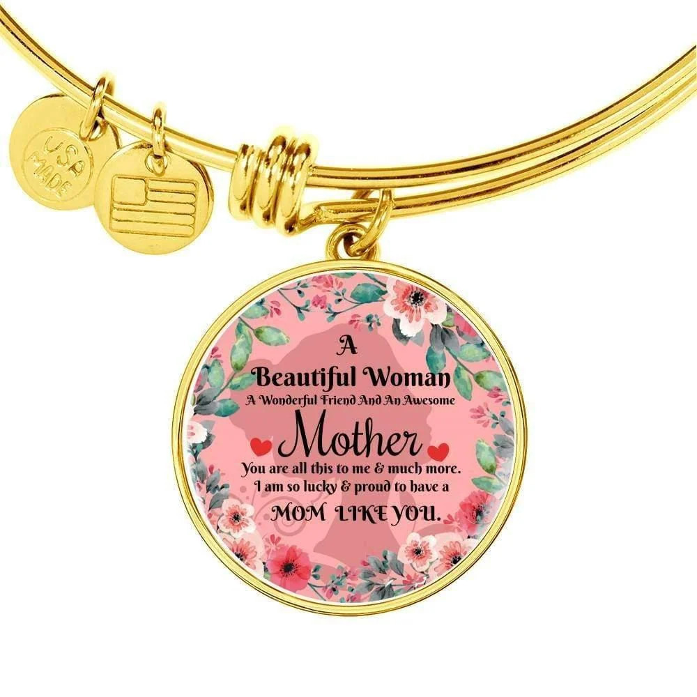 An Awesome Mother Personalized Engraved Gold Circle Bangle Bracelet Custom